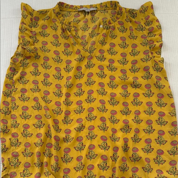 LOFT Tops - LOFT Mustard Floral Ruffle Blouse